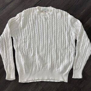 Vintage Gitman Bros Sweater Size M Hand Framed Cable Knit White Pullover